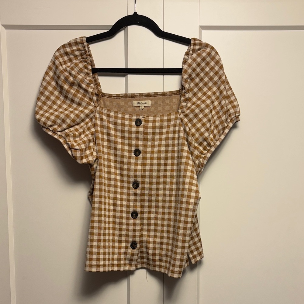 Madewell Brown Checkered Blouse
